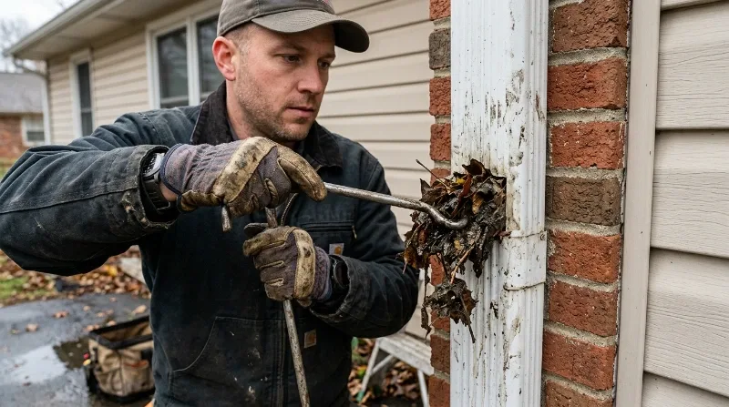 Gutter cleaner working a Fort Caroline roofline