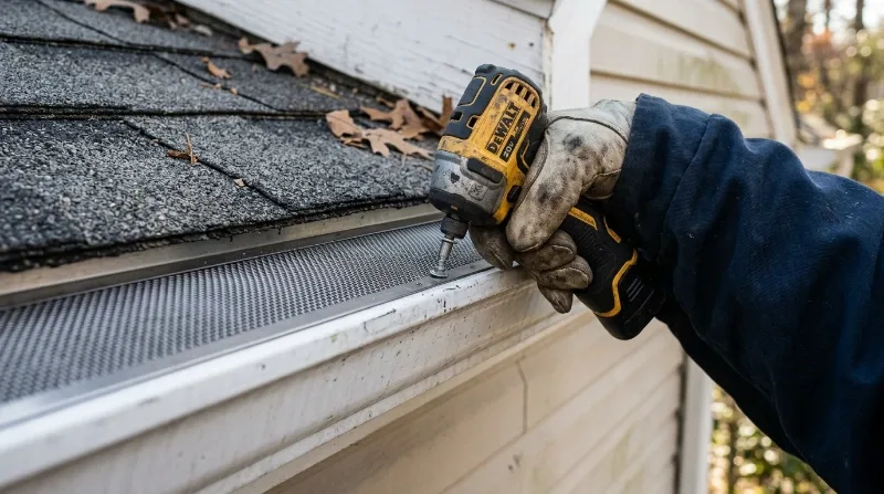 Two man gutter cleaning crew working a large Jacksonville roofline