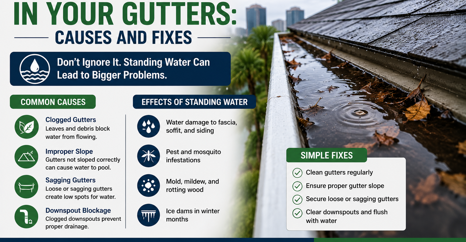 Standing Water in Your Jacksonville Gutters: Causes & Fixes